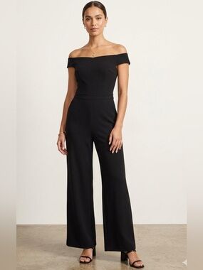 Express Off Shoulder Wide Leg Jump Suit Black Sz Med Tailored Elegant Evening